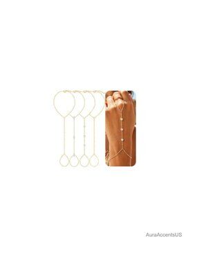 Gold Plated Hand Chain Bracelet Set Dainty Stackable Ring Bracelets for Women